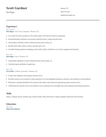 Boat Rigger Resume