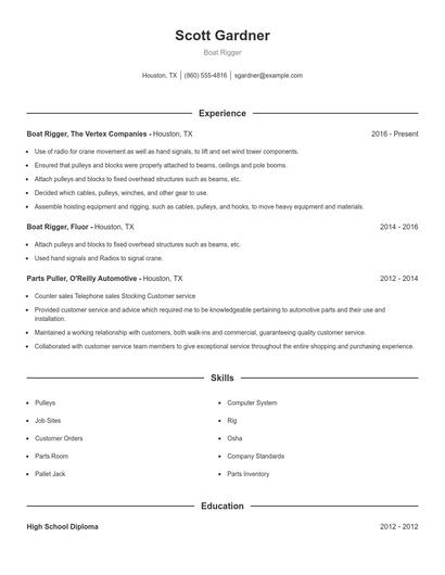 Boat Rigger Resume