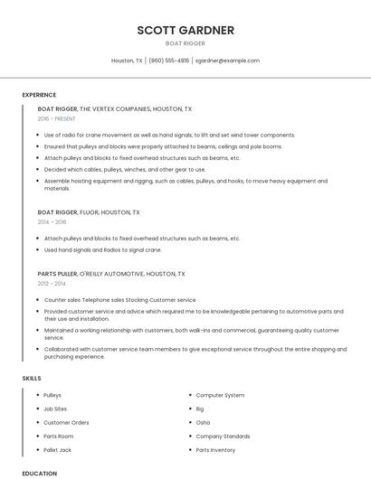 Boat Rigger Resume