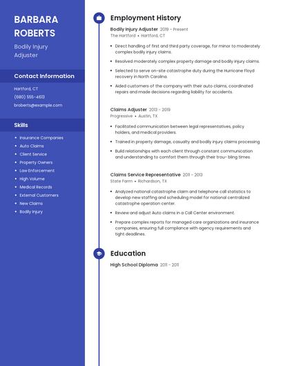 Bodily Injury Adjuster Resume