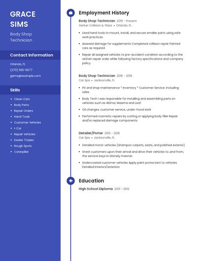 Body Shop Technician Resume