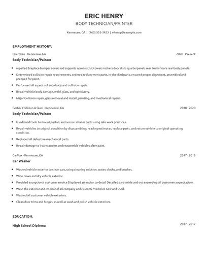 Body Technician/Painter Resume