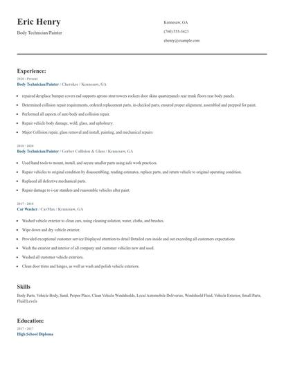 Body Technician/Painter Resume