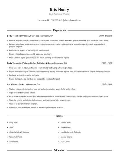 Body Technician/Painter Resume