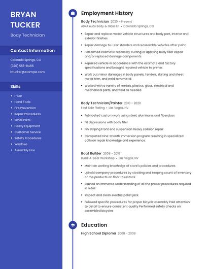 Body Technician Resume