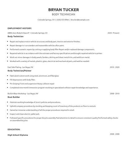 Body Technician Resume