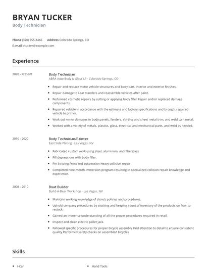 Body Technician Resume