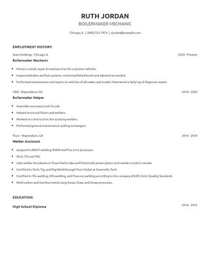 Boilermaker Mechanic Resume