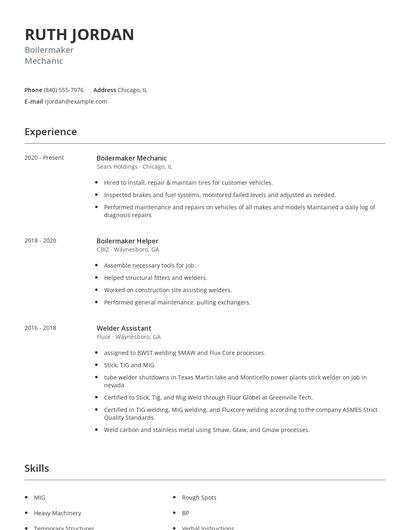 Boilermaker Mechanic Resume