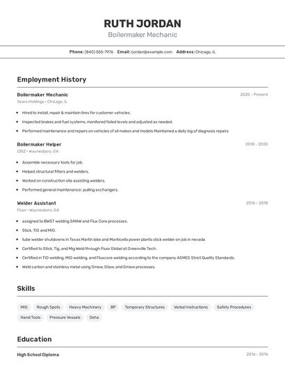Boilermaker Mechanic Resume