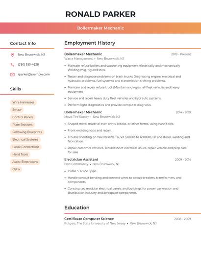 Boilermaker Mechanic Resume