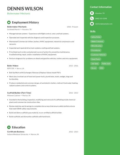 Boilermaker Mechanic Resume