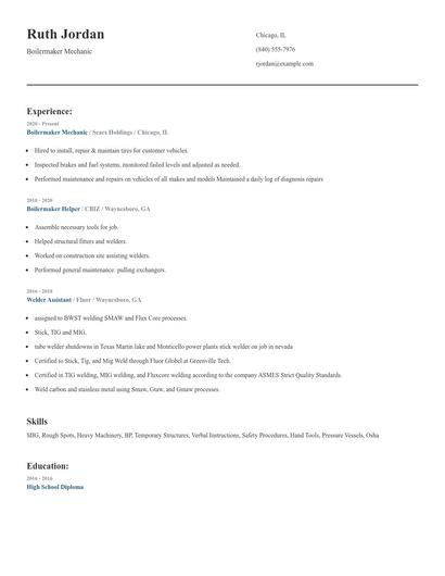 Boilermaker Mechanic Resume
