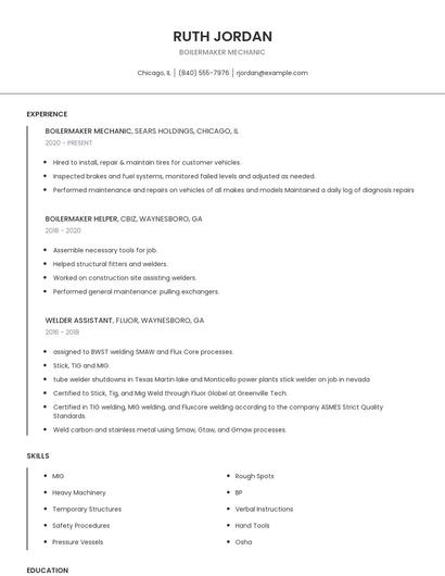 Boilermaker Mechanic Resume