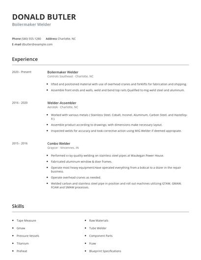 Boilermaker Welder Resume