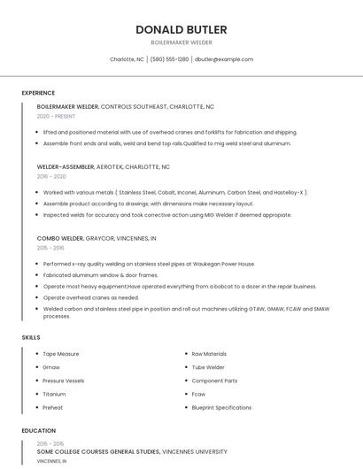 Boilermaker Welder Resume