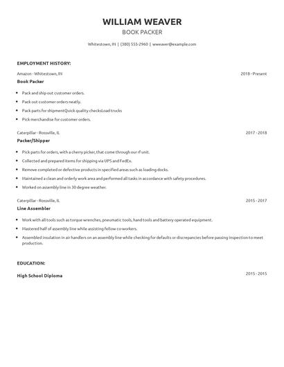 Book Packer Resume