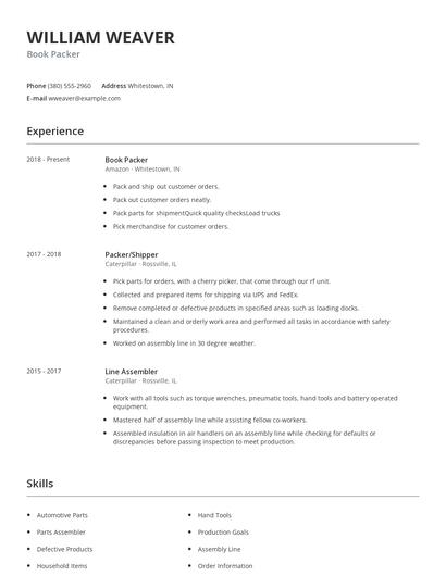 Book Packer Resume