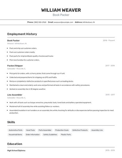 Book Packer Resume