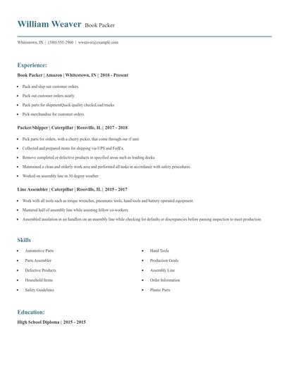 Book Packer Resume
