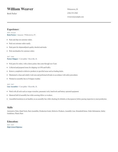 Book Packer Resume