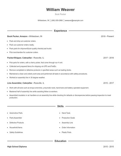 Book Packer Resume
