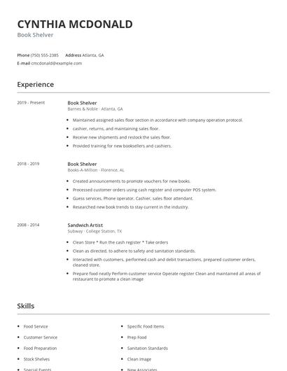 Book Shelver Resume