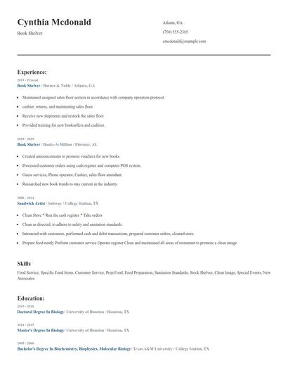 Book Shelver Resume