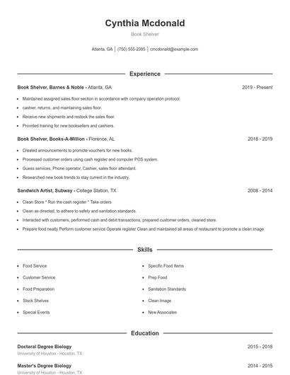 Book Shelver Resume