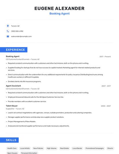 Booking Agent Resume