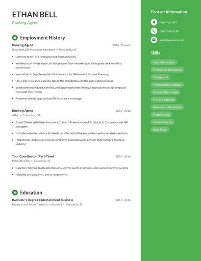 Booking Agent Resume