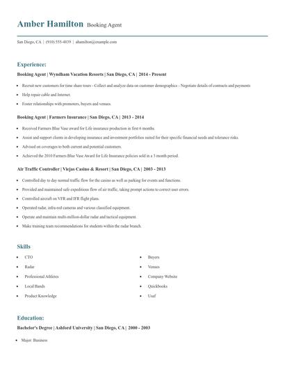 Booking Agent Resume