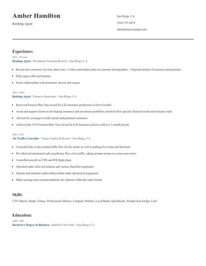 Booking Agent Resume