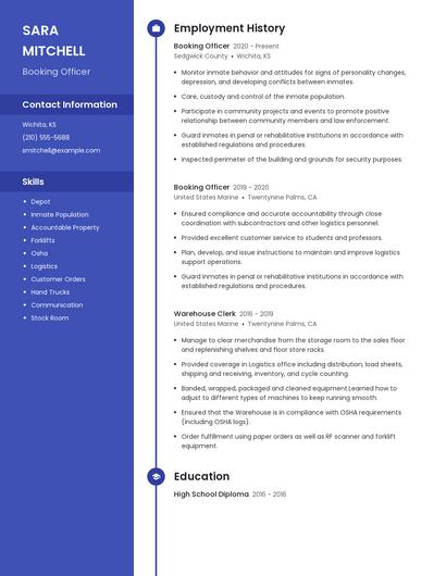 Booking Officer Resume
