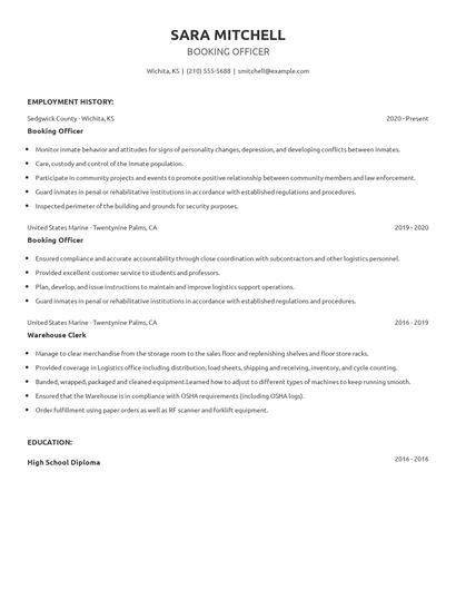 Booking Officer Resume