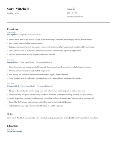 Booking Officer Resume