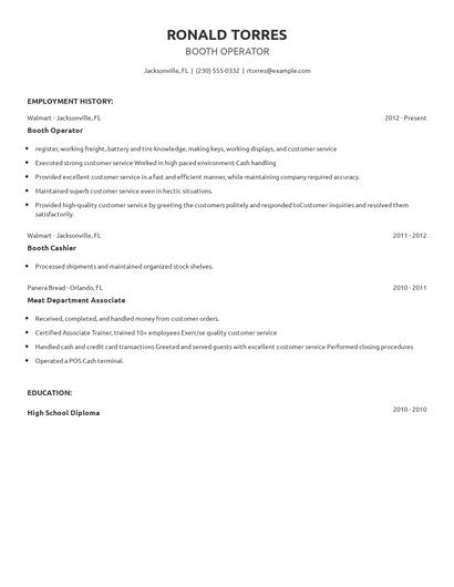 Booth Operator Resume