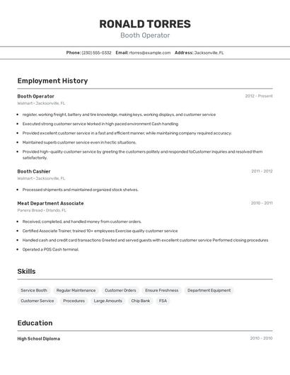 Booth Operator Resume
