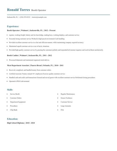 Booth Operator Resume