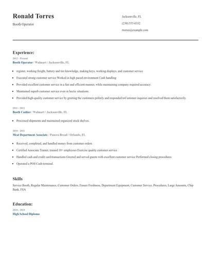Booth Operator Resume