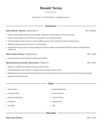 Booth Operator Resume