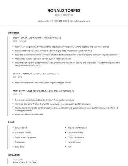 Booth Operator Resume