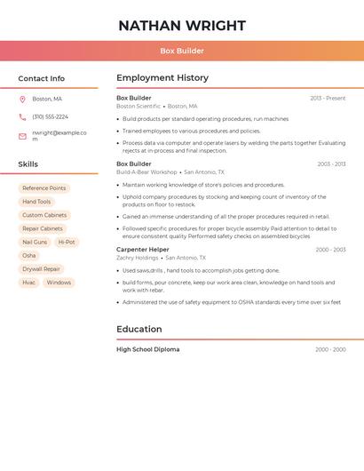 Box Builder Resume