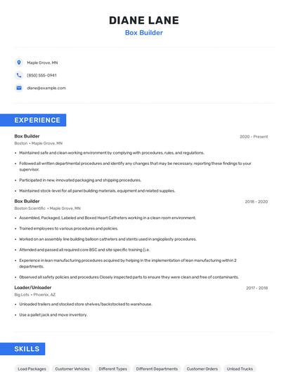 Box Builder Resume