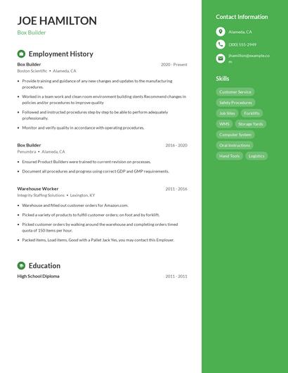 Box Builder Resume