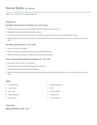 Box Builder Resume