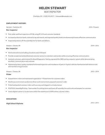 Box Inspector Resume