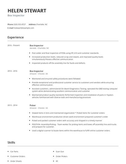 Box Inspector Resume