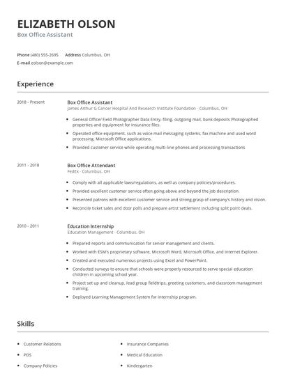 Box Office Assistant Resume