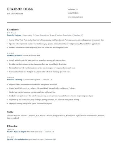 Box Office Assistant Resume